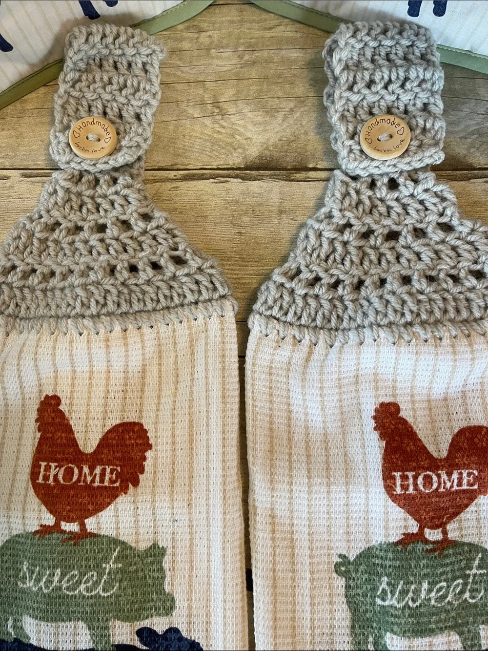 Bundle of 4 - Two Crochet Hanging Towels Double Thick and Two Pot Holders